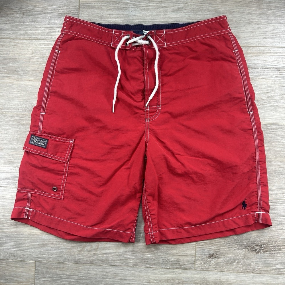 Polo Ralph Lauren Small Board Shorts Red 9" Inseam‎ Cargo Swim Trunks Pockets